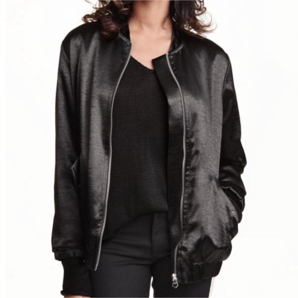 trf Outerwear Zara Black Satin Track Jacket, EUC, Size Small